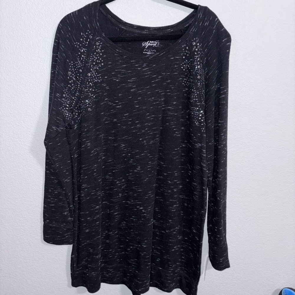 Style&Co. Black Speckled Long Sleeve Top